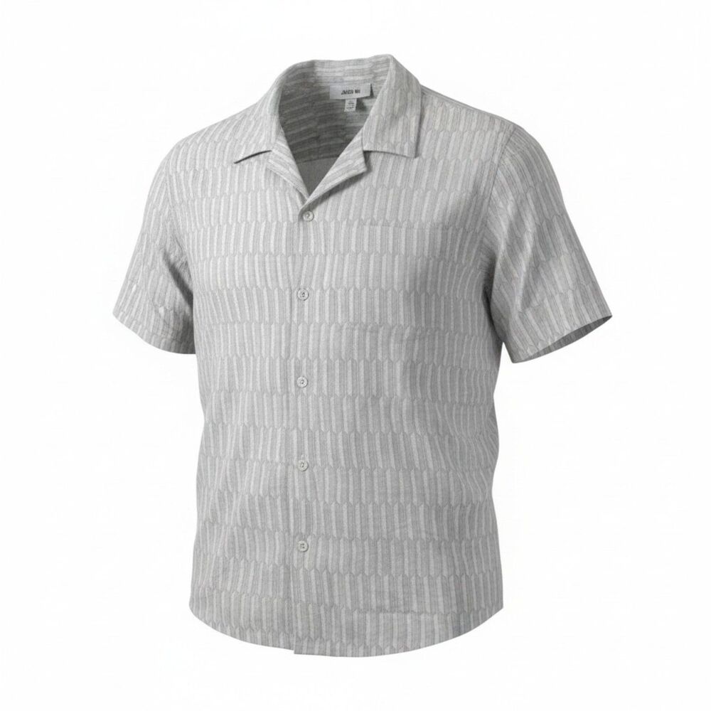 Jason Wu Men's Short Sleeve Geometric Button-Up Shirt Gray/White Size L